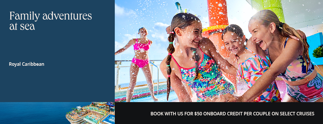 Family adventures at sea with Royal Caribbean. Book with us for $50 onboard credit per couple on select cruises.